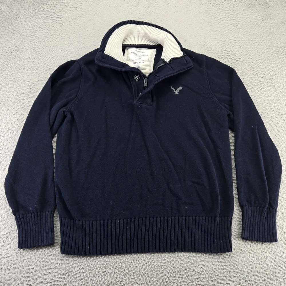 American Eagle Sweater Mens Large Blue Shawl Neck‎ Long Sleeve Academia